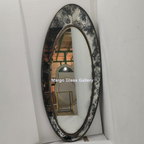 MG 014479 Antique Mirror Oval Long Frame Brass