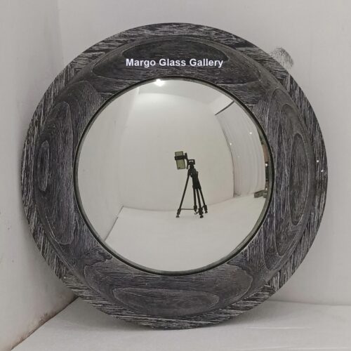 MG 030113 Rustic Wooden Frame Mirror Convex Dia 30 cm
