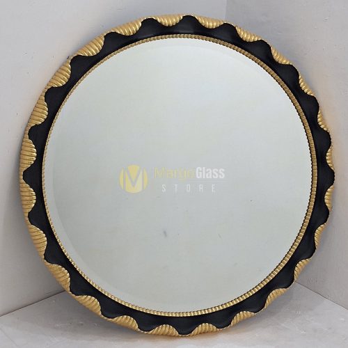 MG 030160 Wooden Round Mirror Gold Carved With Black