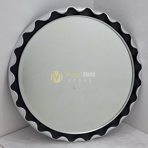 MG 030161 Wooden Round Mirror Silver No carved With Black