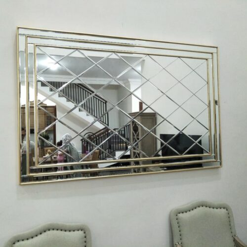 BY ORDER! Cermin bevel wajik ada list gold 150 x 100 cm
