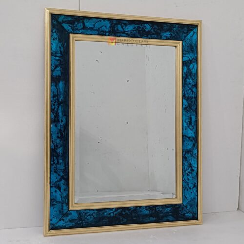 Modern Mirror List Blue Pigment Frame Gold122 x 91 cm
