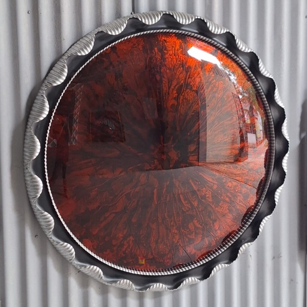 Cermin Convex Red Pigment Frame Wood 110 cm - Image 5