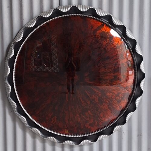 Cermin Convex Red Pigment Frame Wood 110 cm