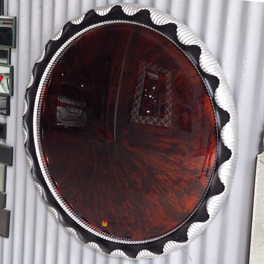 Cermin Convex Red Pigment Frame Wood 110 cm - Image 4