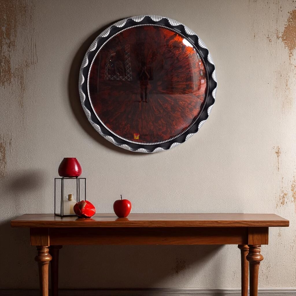Cermin Convex Red Pigment Frame Wood 110 cm - Image 2