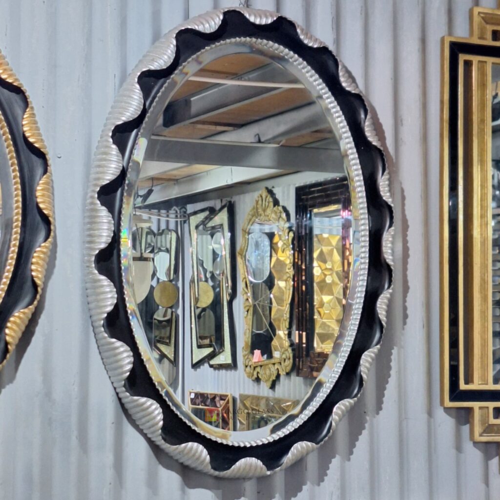 Oval Mirror Wooden  Ukir Silver and Black - Image 5