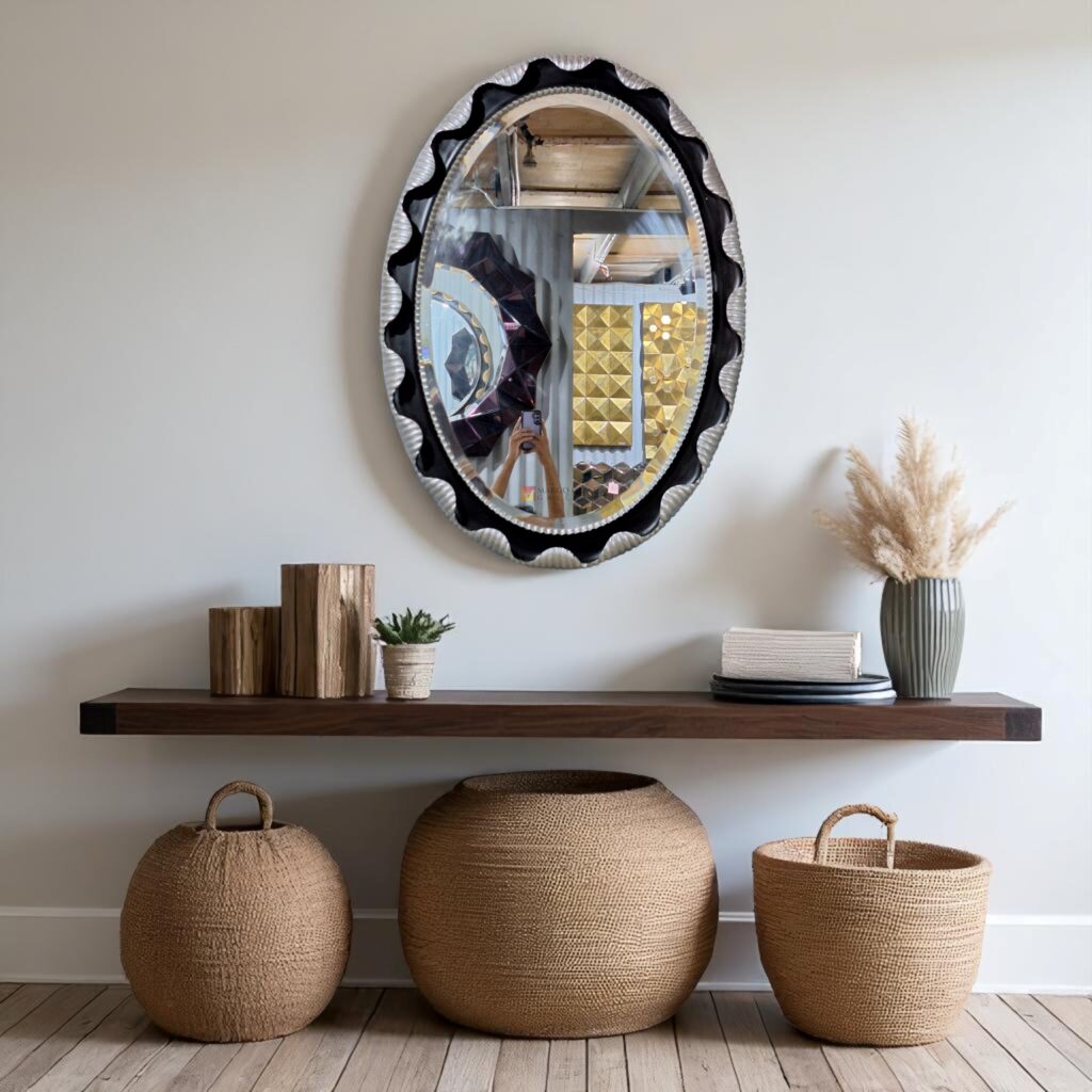 Oval Mirror Wooden  Ukir Silver and Black - Image 3
