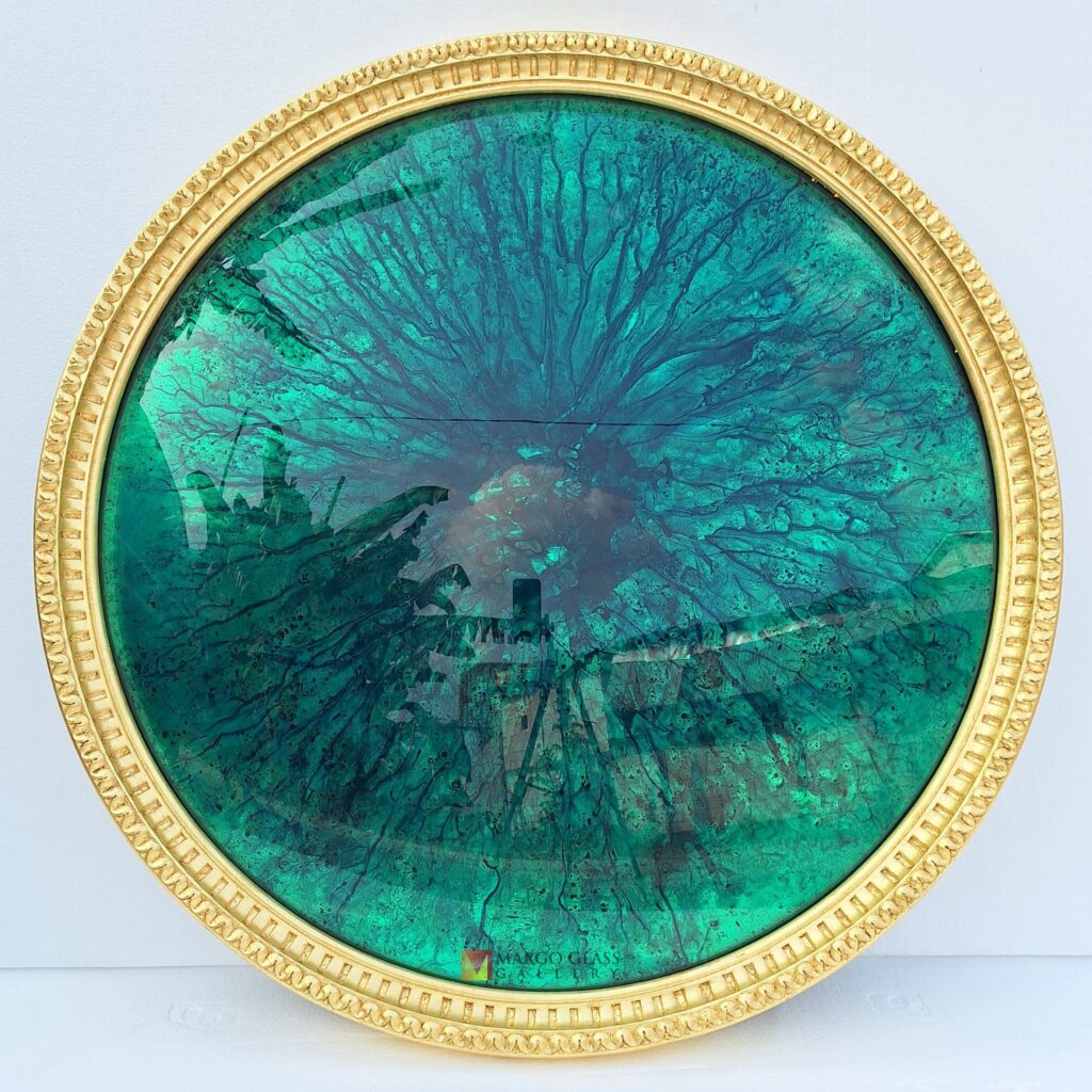 Convex Wall Mirror Green Frame Gold Dia 100 cm 