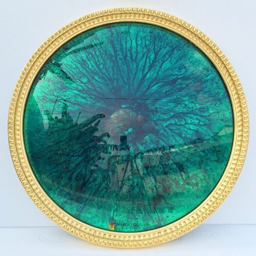 Convex Wall Mirror Green Frame Gold Dia 100 cm 