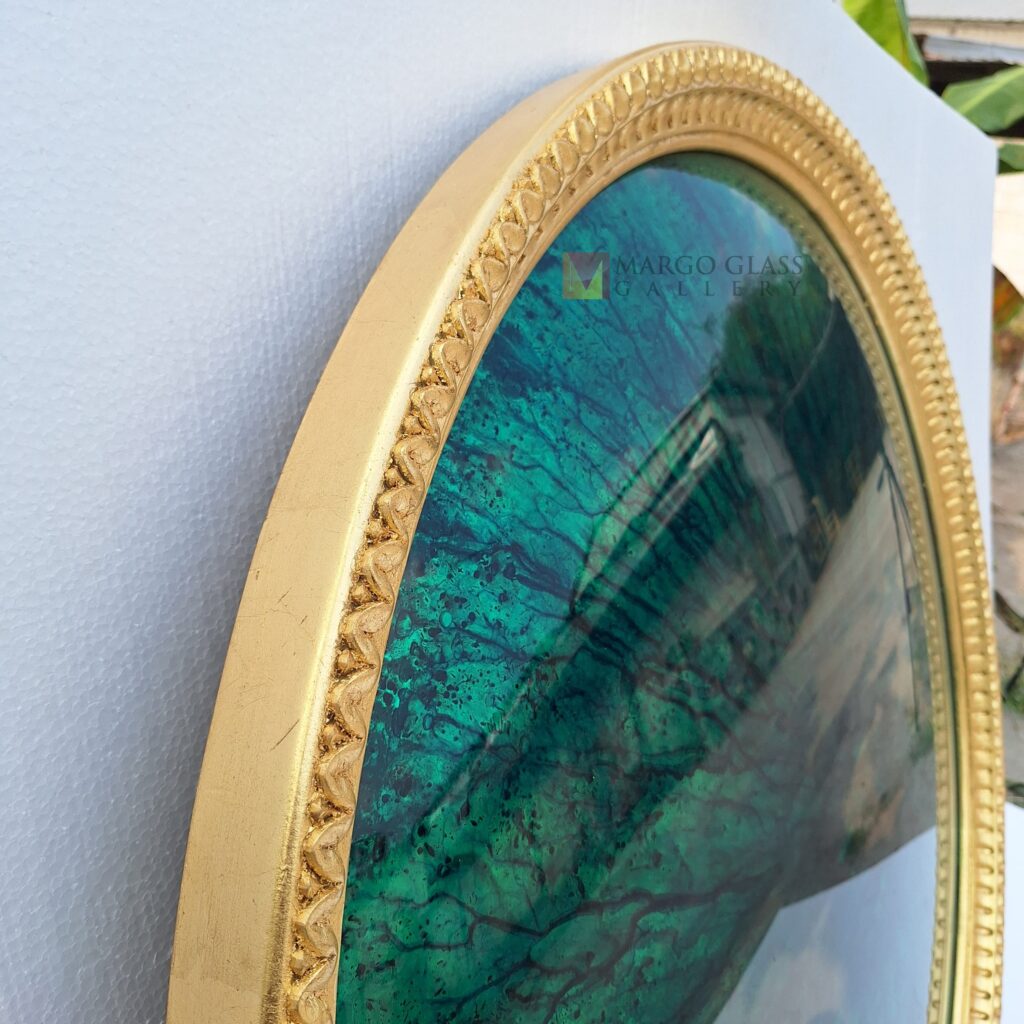 Convex Wall Mirror Green Frame Gold Dia 100 cm  - Image 5
