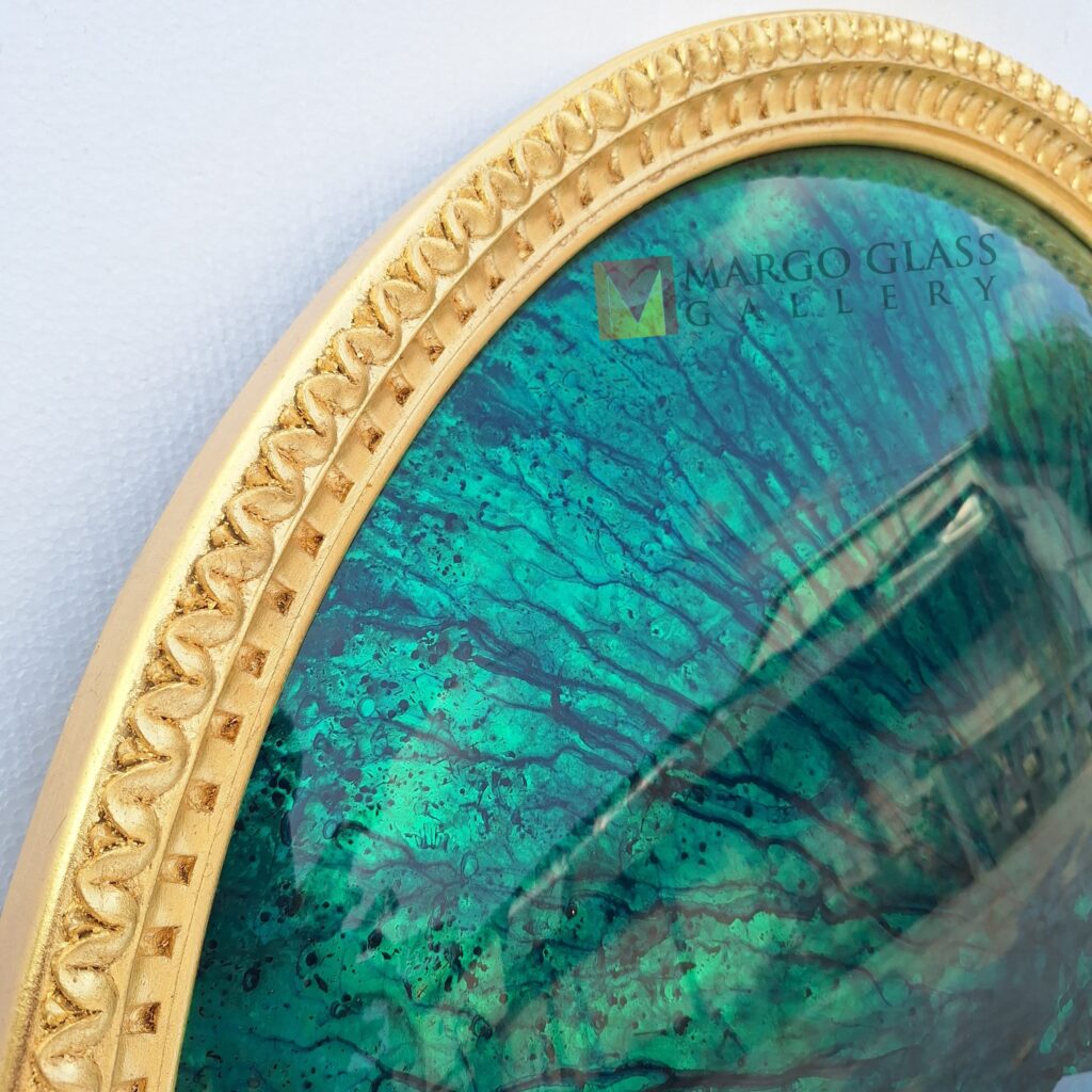 Convex Wall Mirror Green Frame Gold Dia 100 cm  - Image 4