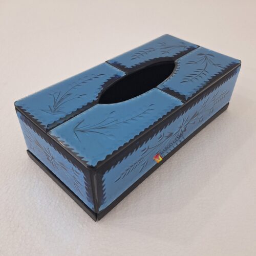Tissue Box Blue Carved 26 x 13 x 8 cm