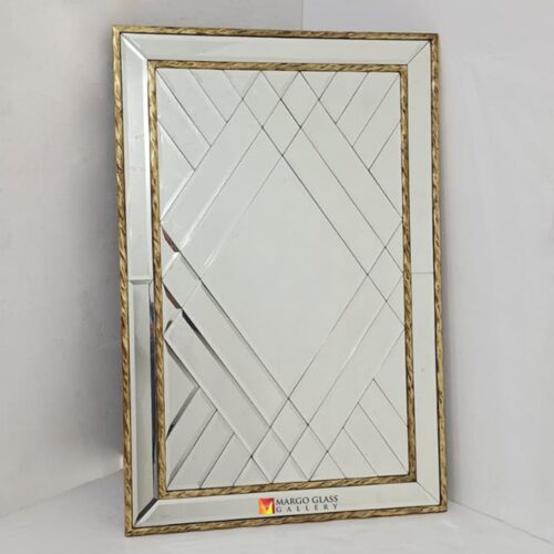 Beveled Mirror Diamond Gold Beaded Glaze 150x100cm