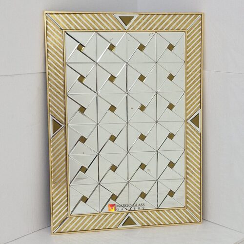 Eglomise Wall Mirror Beveled Gold 150x100 cm