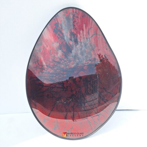 Organic Convex Mirror Red Pigment 89x64cm