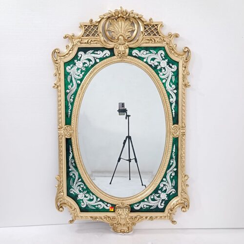 Carved Wooden Mirror Green Pigment 150x90 cm