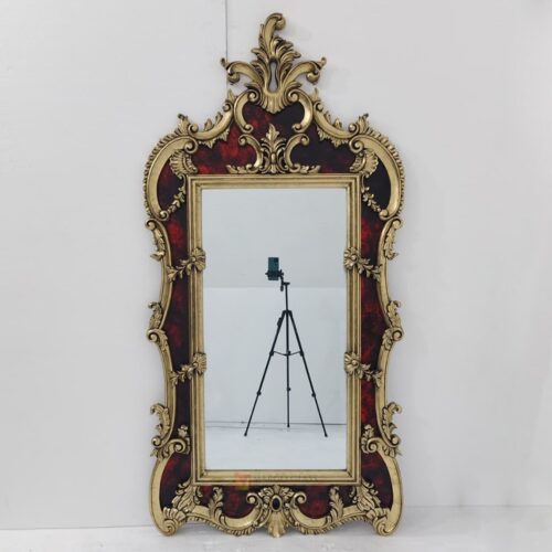 Carved Wooden Mirror Red Pigment 182x92 cm 