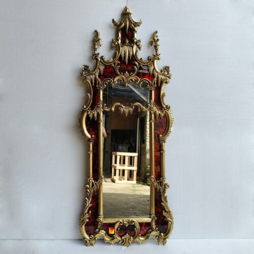 Carved Wooden Mirror Red Pigment 220x90 cm 