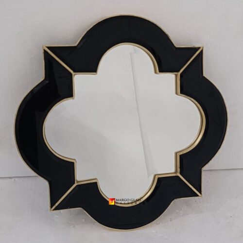 Modern Mirror Black Frame Gold Leaf 50x50 cm