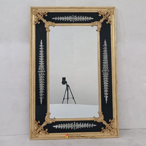 Carved Wooden Mirror Black Frame 150x100 cm