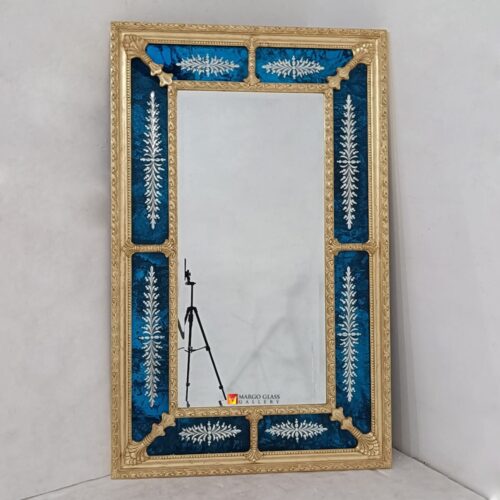 Carved Wooden Mirror Blue Frame 150×100 cm